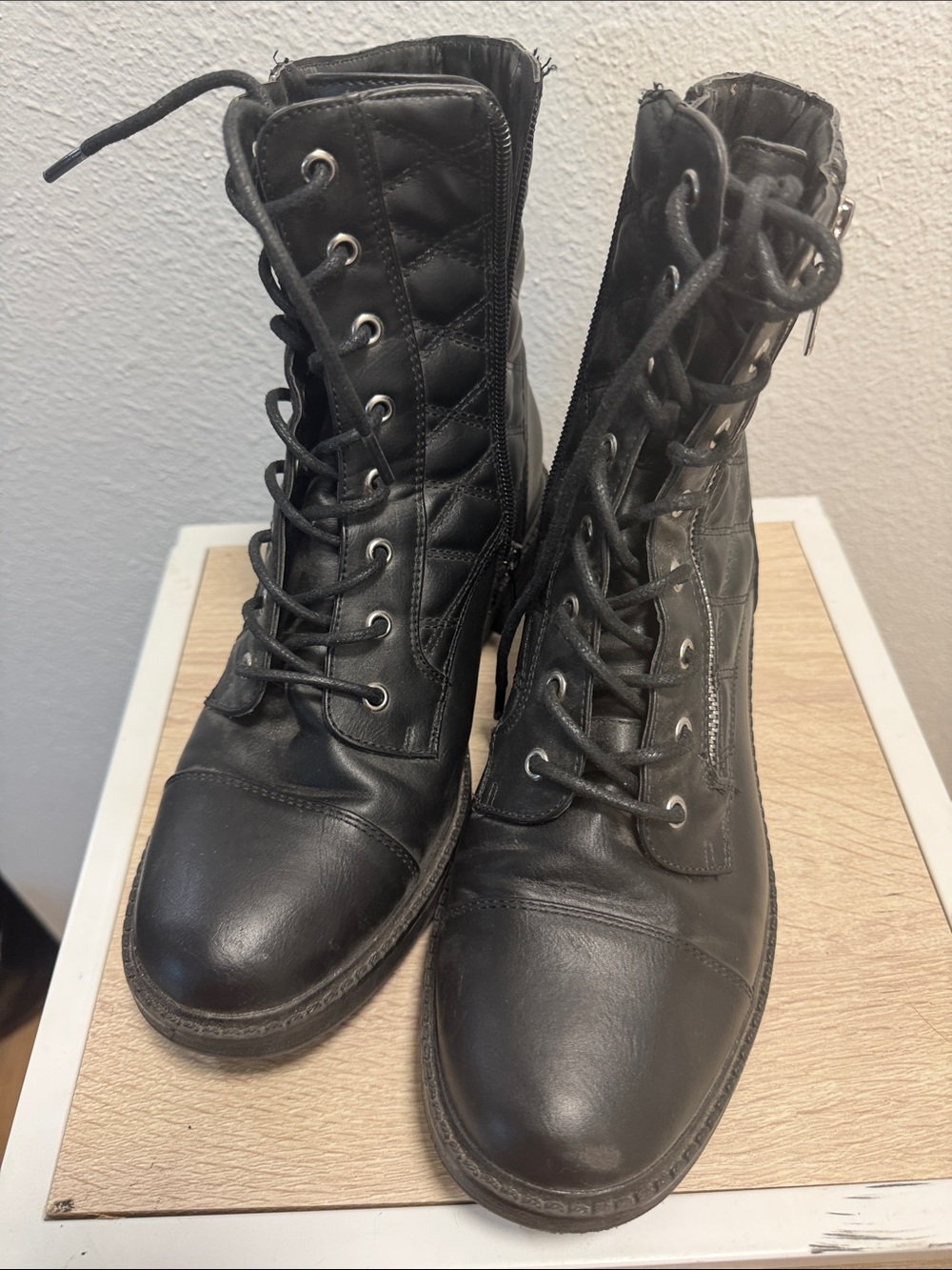 GBG Los Angeles Black Quilted Lace-Up Combat Boots